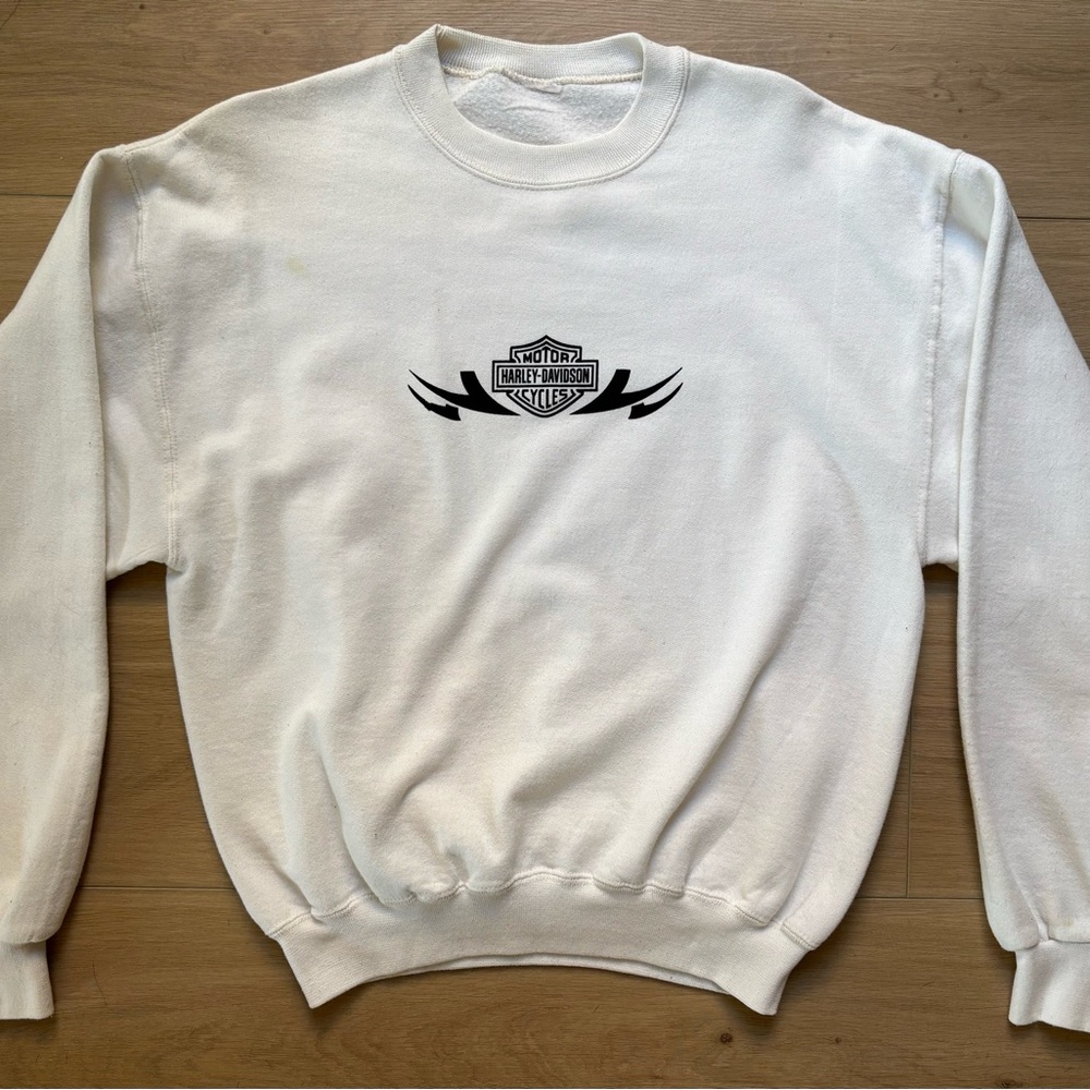 VINTAGE Harley-Davidson White Crewneck Sweater M/L